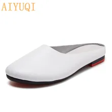 AIYUQI Frauen Hausschuhe 2021 Frühling Neue Echtem Leder Frauen Schuhe große Größe 41 42 43 Flache Beiläufige Sommer Halb Hausschuhe frauen