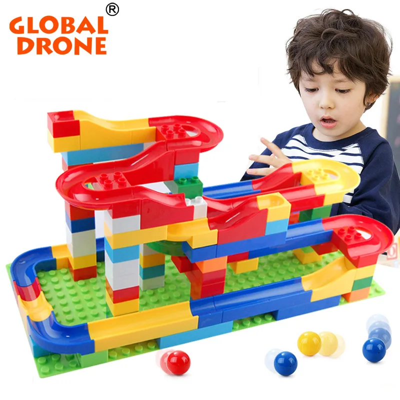 

Global Drone DIY Funny Rolling Ball Rail Building Blocks Construction Marble Race Run Maze Balls rail Track Educational Toys