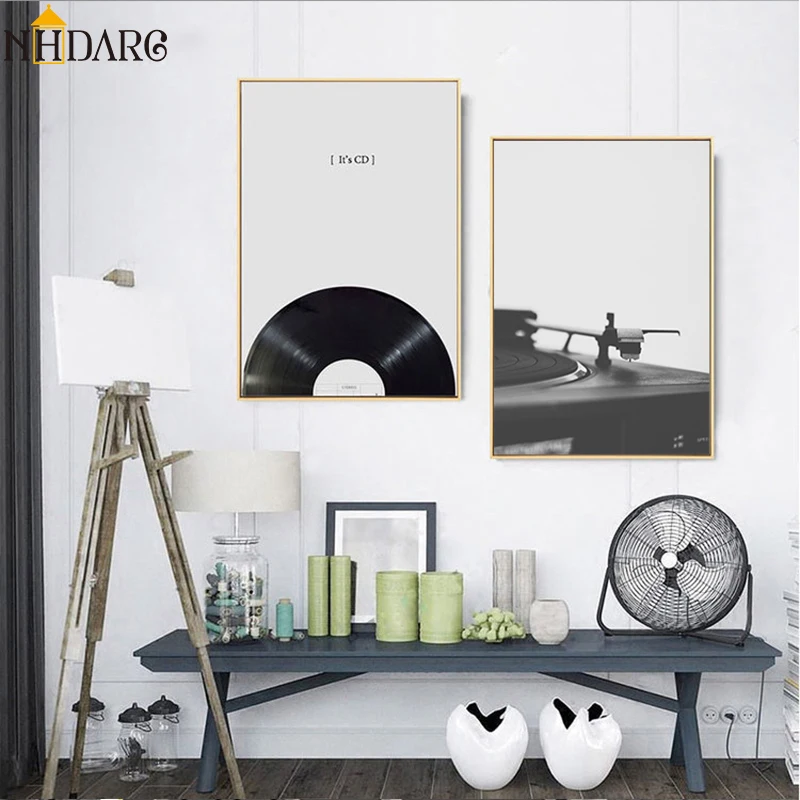 

Black White Music Theme Decor Style Guitar DJ Poster and Prints Canvas Painting Pictures for Living Room Wall Art Home Decor