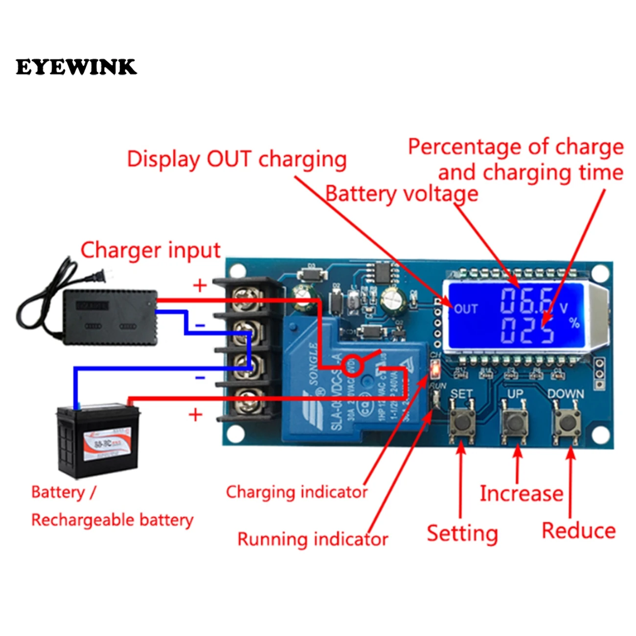 30A 6-60V Charging Control Module LCD Display Protection Board Lithium Batt WMS