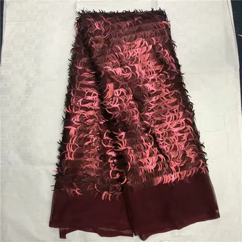 

2019 high quality sequence French Nigerian sequins net lace,African tulle mesh sequence lace fabric for dress 5yards/lot Gold(2