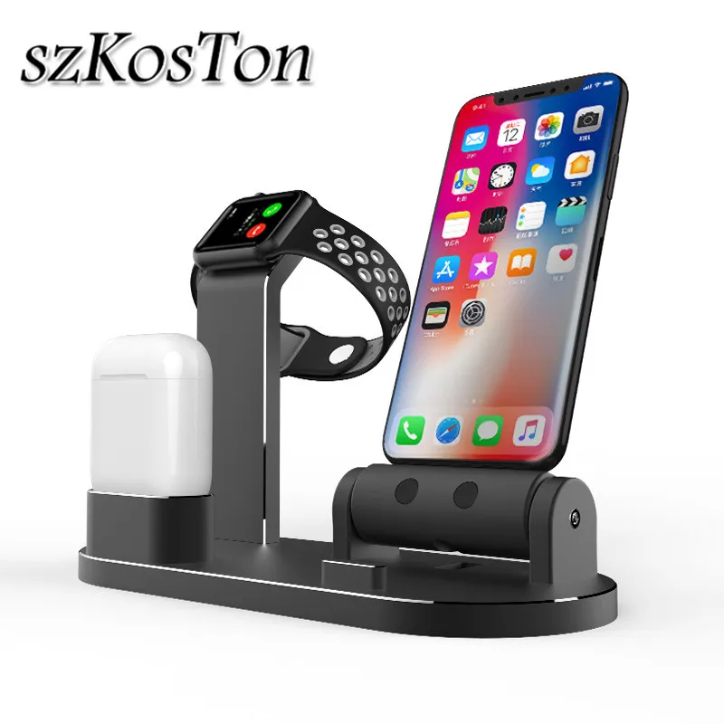 

3 in 1 Charging Dock Holder For Iphone XS XR 7 8 6 6S plus Metal Charger Stand Dock Station For Apple Watch 1 2 3 4 Airpods