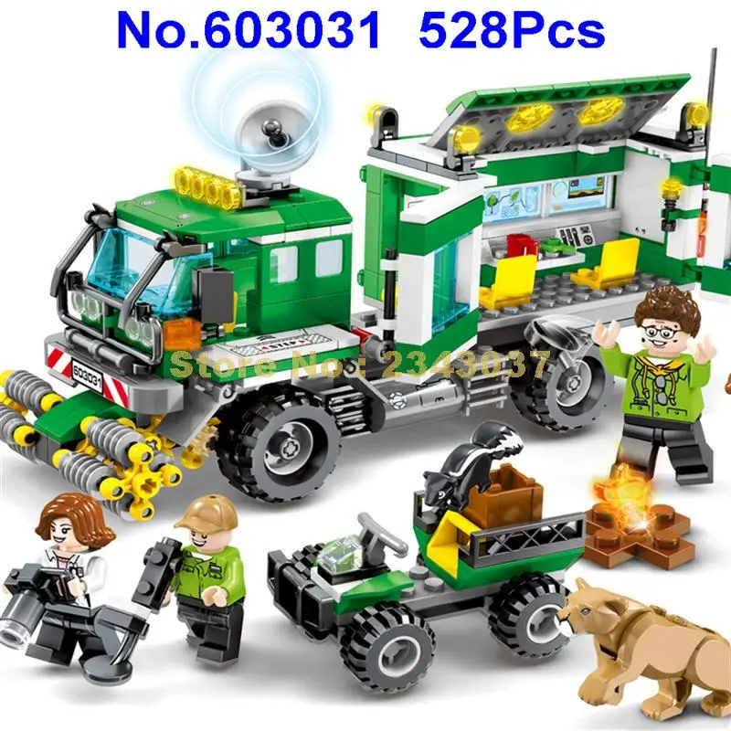 

603031 528Pcs City Rescue Jungle Mobile Research Vehicle Building Blocks Toy