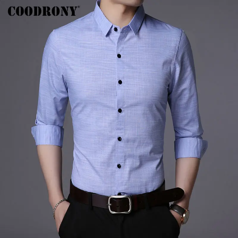 COODRONY, хлопковая рубашка, Мужская одежда, осень, длинный рукав, Camisa Social Masculina, мужские рубашки, повседневная, приталенная, Chemise Homme 8719