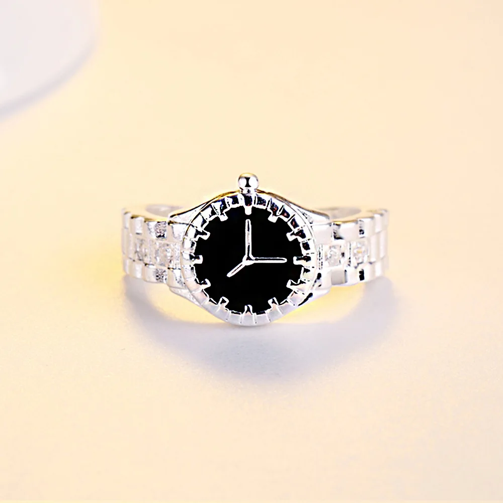 Watch shape Rings for Women Cubic Zirconia Black Ring Female Silver Color Fashion Jewelry Decorating Dropshipping 925 stamp