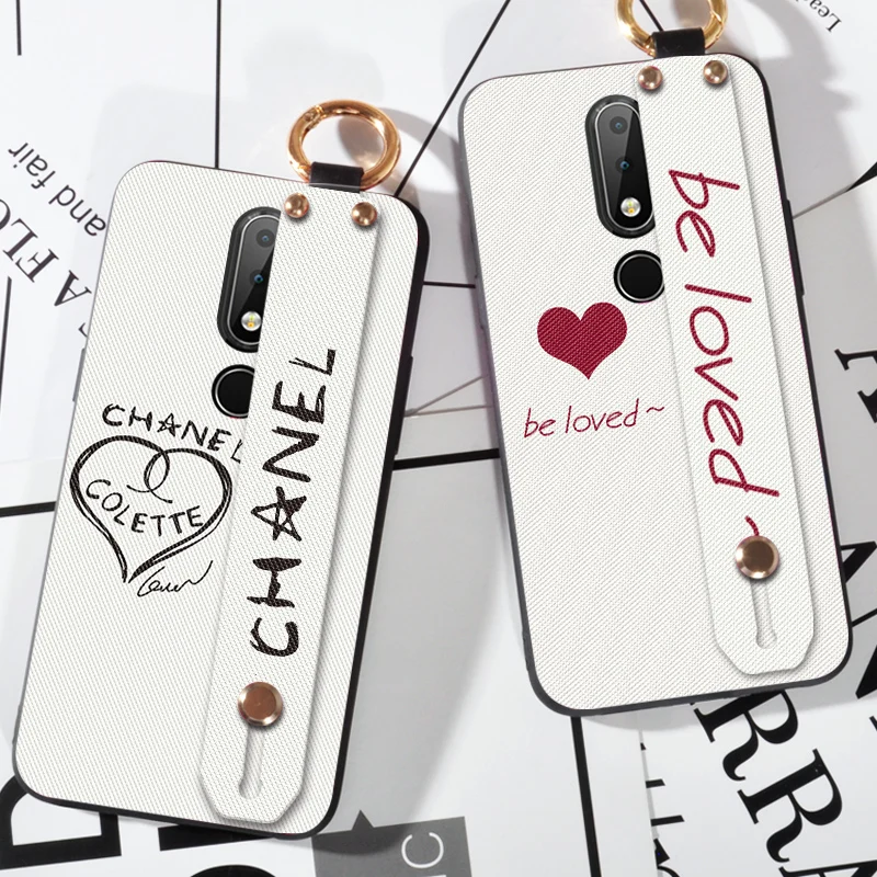 

Wrist Strap Hand Band Case For Nokia 6 2018 / 6.1 Lattice Love Finger Ring Cover Case For Nokia 6.1 Plus X6 Stand Coque