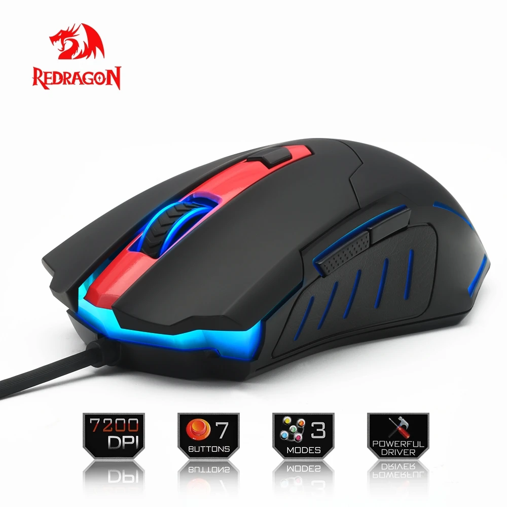 Billige Redragon USB Gaming Maus 7200 dpi 7 tasten ergonomisches design für desktop computer zubehör programmierbare Mäuse gamer lol PC