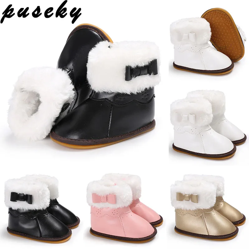 Puseky/зимние модные детские зимние сапоги для девочек обувь Теплый плюш мягкая подошва сапоги для девочек кожаные зимние сапоги для малышей