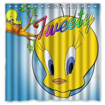 

180 x 180cm Tweety Bird Print Waterproof Fabric Bathroom Shower Curtain With Curtain Hooks Rings