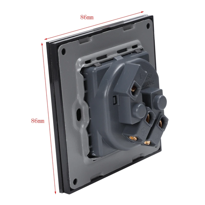 Черное гнездо питания стандарта ЕС, белая кристальная стеклянная панель, Ac 110~ 250V 16A настенная розетка питания