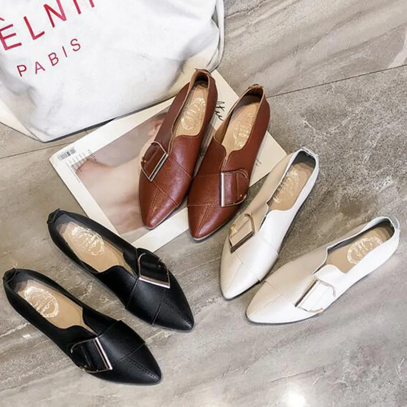 

Casual Style Women Ladies Fashion Low Heels Pumps Shoes,Pointed Toe PU Leather Shallow Mouth Metal Decoration Pumps Shoes