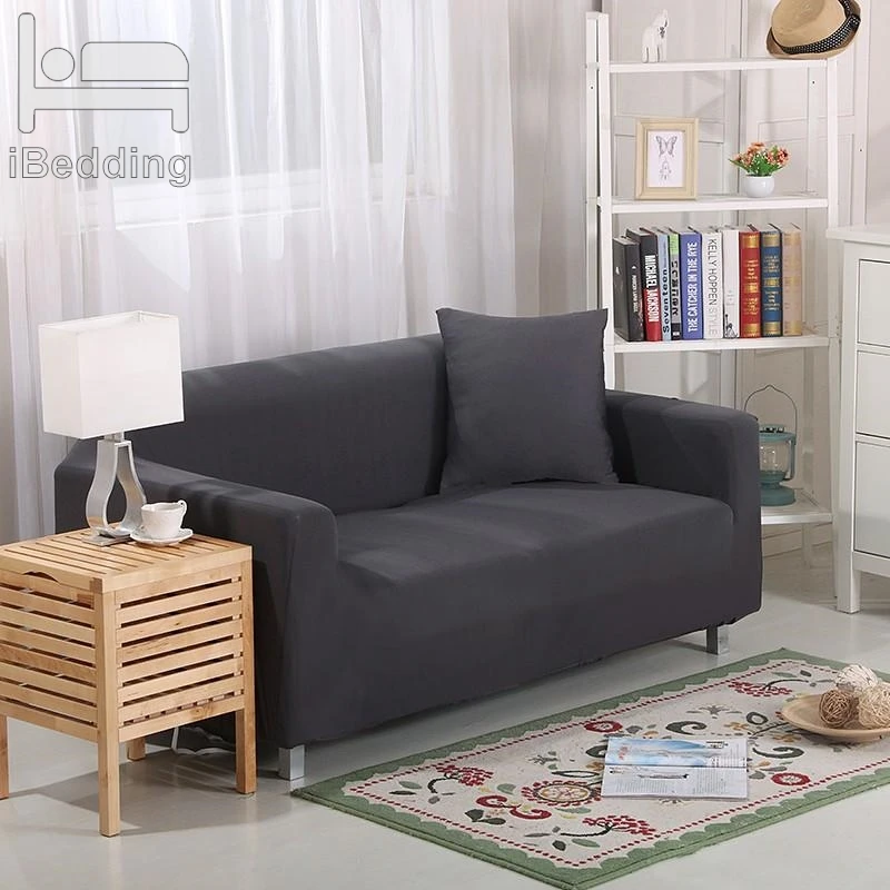 Dark Grey Solid Simple Stretch Sofa Protector Cover for