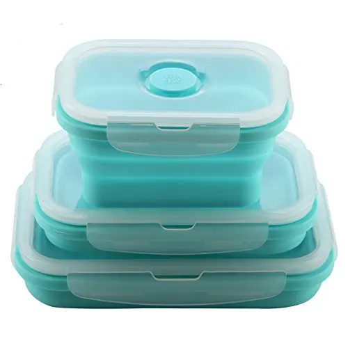 

Silicone Food Storage Container with Lid BPA Free,Lunch Box Containers Meal Prep Collapsible Saving Space Lightweight - 3 Pack