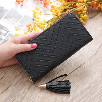 

Elegant Women's Wallet Female Brand Card Holders Cellphone Pocket PU Leather Women Money Bag Clutch Woman Tassel Wallet Black