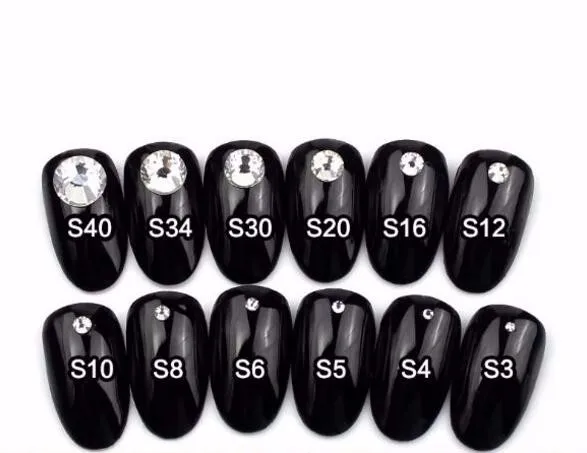 Black Glass 3D Nail Art Rhinestones ss3 ss4 ss5 ss6 ss8 ss10 ss12 ss16 ss20 ss30 ss34 Crystal Nail Art Rhinestones material for sewing near me