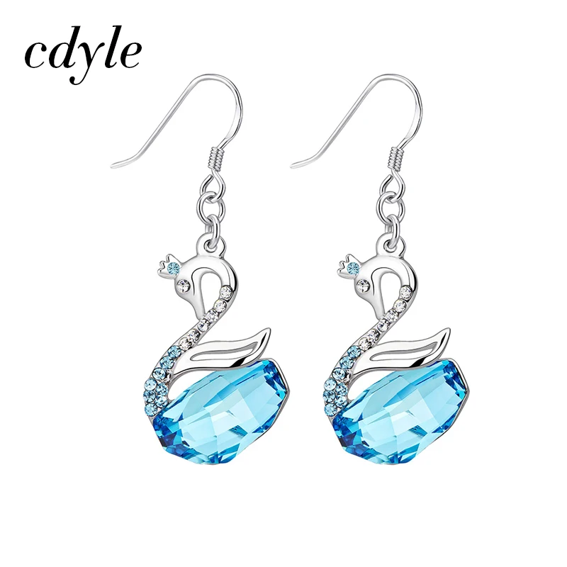 

Cdyle Embellished with crystals 925 Sterling Silver Jewelry Dangle Earrings Women Austrian Rhinestone Chic Swan