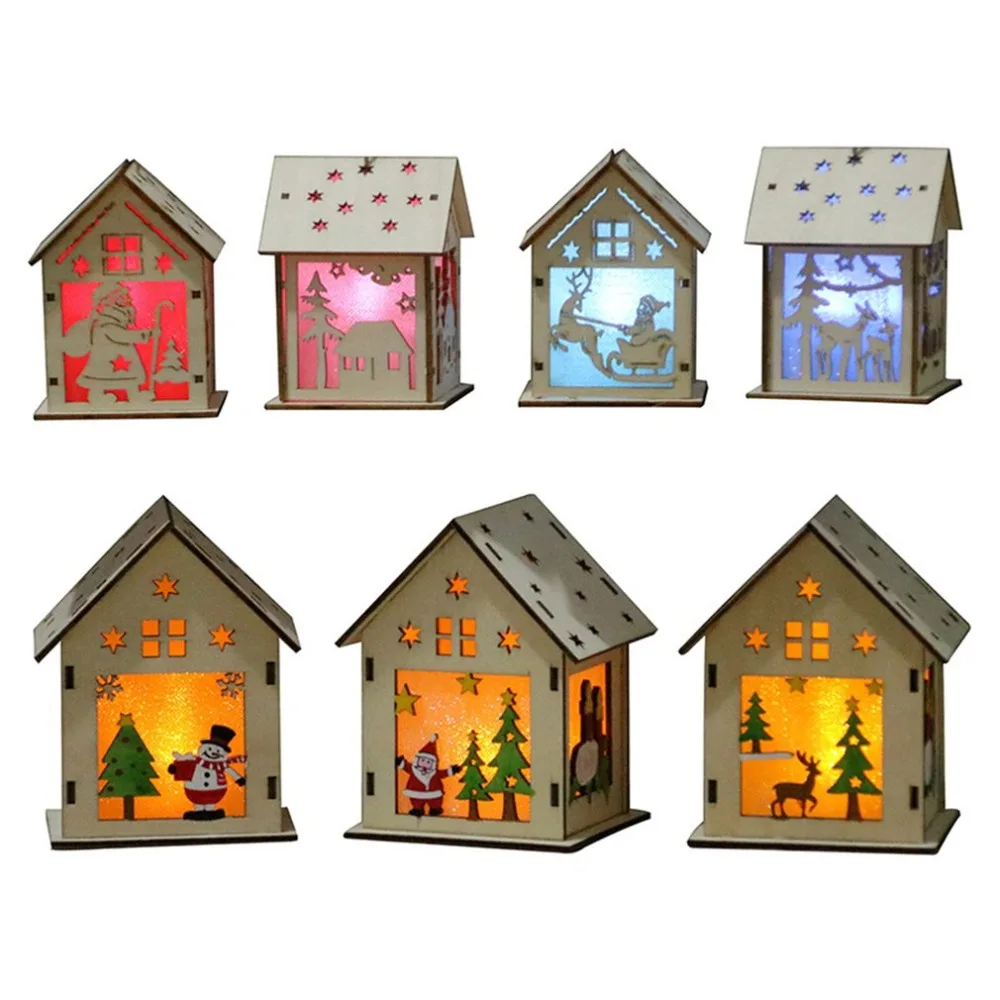 

New Year Christmas DIY Luminous Cabin Innovative Christmas Snow House With Light Colorful Wooden Cottage Decoration