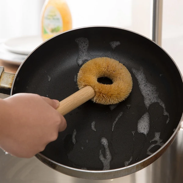 Import Xiguo brush short handle non stick pan coconut palm kitchen degreasing Potpot ringpot