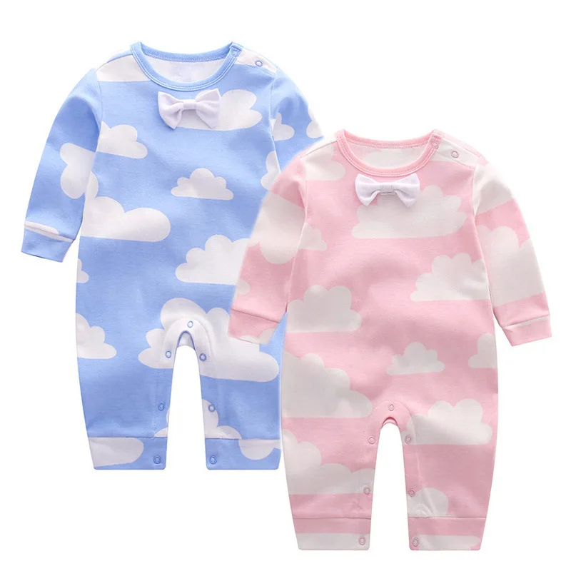 Long Sleeve Baby Romper Cotton Bow Clouds Newborn Baby Clothes Spring
