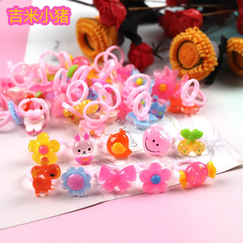 25pcs Multi-color Adjustable Cartoon Rings For Girls Gifts Dress Up Accessories Kids DIY Crafts Toy Wholesale