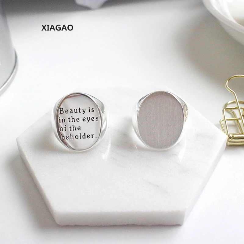 

XIAGAO 925 Sterling Silver Open Big Rings Wide Oval Smooth & Alphabet Punk Cross Ring Jewelry for Party Adjustable CNR105