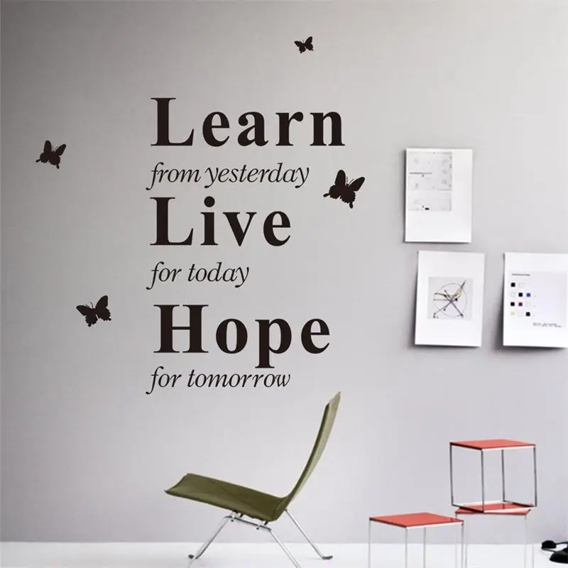 

Learn Yesterday Live Today Hope Tomorrow inspiring quote butterfly wall art stickers home work office decals kids room mural