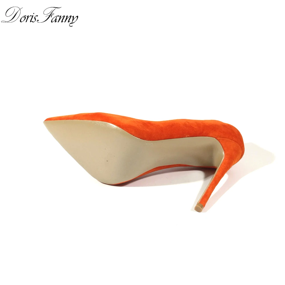 DorisFanny/ ; замшевая обувь; женские свадебные туфли-лодочки с острым носком; оранжевые пикантные туфли на высоком каблуке 12 см; стилеты