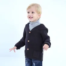 Кардиган для мальчиков, модный вязаный свитер с капюшоном, Детский Повседневный Кардиган на весну и зиму, голубой осенний Детский свитер для детей 2-5 лет