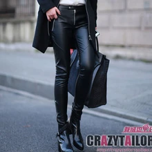 Женские брендовые модные тонкие повседневные кожаные штаны на молнии, новые европейские Имитационные длинные брюки, узкие брюки, кожаные брюки