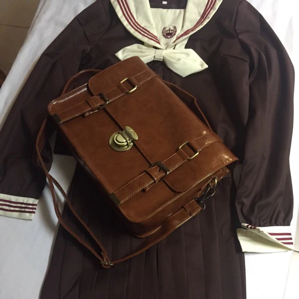 

Anime Neon Genesis Evangelion EVA Japanese School Uniform Document 3 Way Bag JK Style Color Black & Brown
