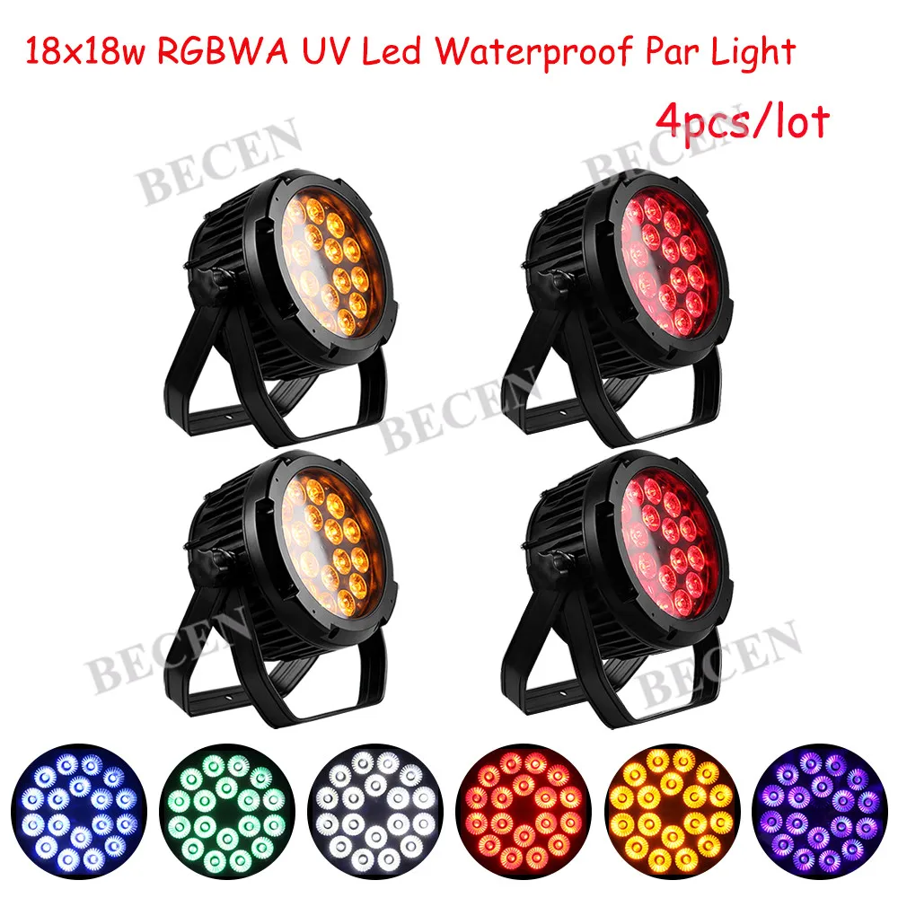 

4 шт. 18x6in1 IP65 LED PAR свет водонепроницаемый RGBWA uv led номинальной может свет этапа использование для церковь Открытый Свадебные украшения