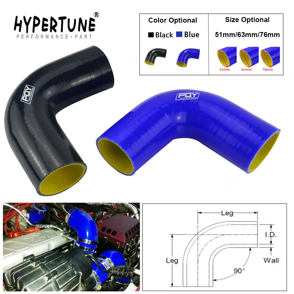 

Hypertune - 51mm / 63mm / 76mm / 51mm to 63mm / 63mm to 76mm 90 Degree 45 Degree Elbow Reduce Silicone Hose Pipe Black Blue