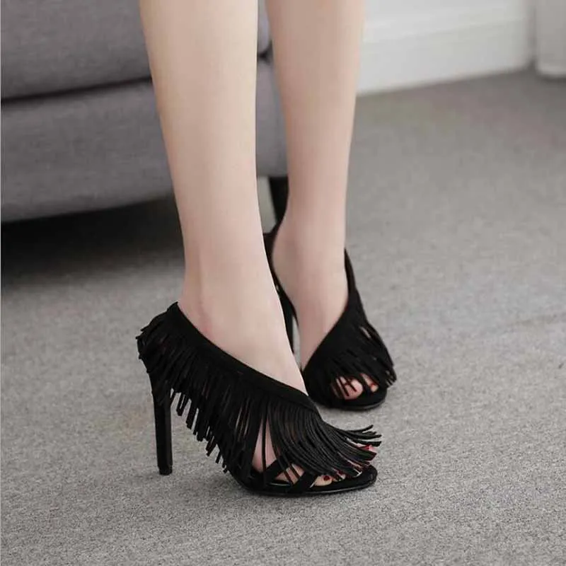 

2019 spring sexy fish mouth hollow Roman sandals thick with a word with beaded high heels female summer Sexy female sandals