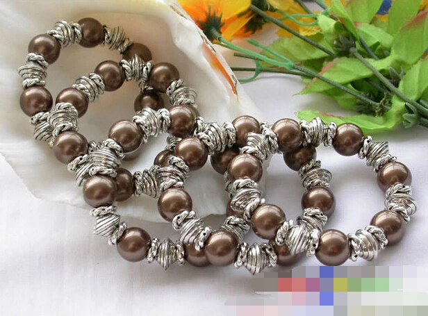 

08773 wholesale elasticity COFFEE SHELL PEARL BRACELET 5PCS