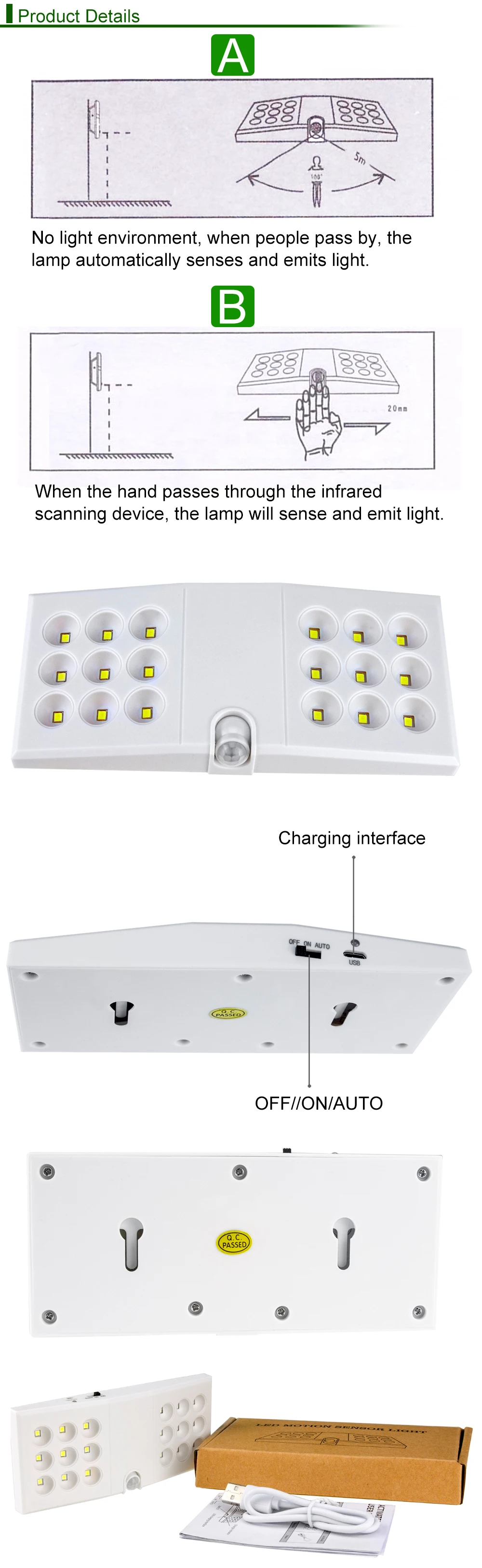 ZjRight 18LED освещение для шкафа Инфракрасный Датчик сканирования освещение в помещении ПИР движения кухня спальня шкаф фойе Лестница ночник