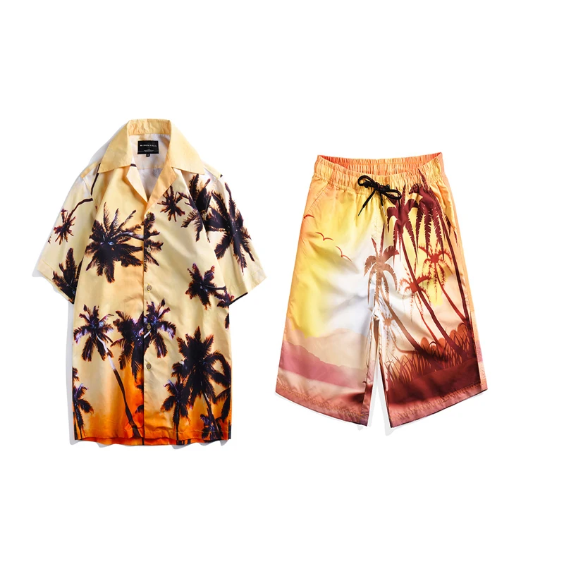 Mr.1991IN летние каникулы наборы мужской кокосовый тропический стиль пляжный Гавайский костюм шорты костюм из двух предметов