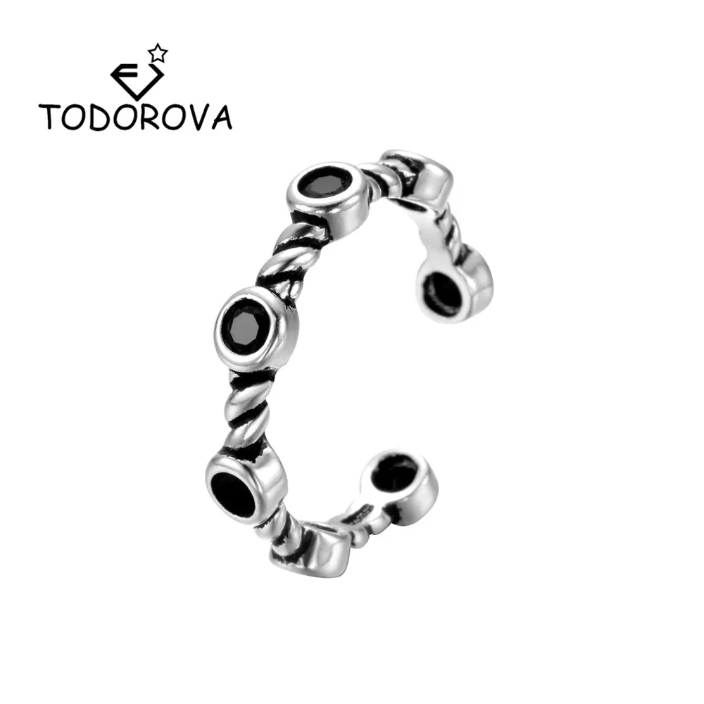 

Todorova Adjustable Engagement Wedding Rings Black Crystal Cubic Zirconia Twist Rings for Women Men Bridal Accessories Bijoux