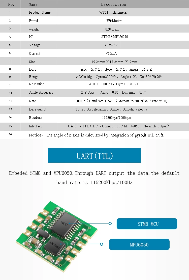 WitMotion WT61 AHRS MPU6050 6-осевой модуль Цифровой Инклинометр, 3-осевой акселерометр+ гироскоп, угол наклона и вибрирующим валом для измерения