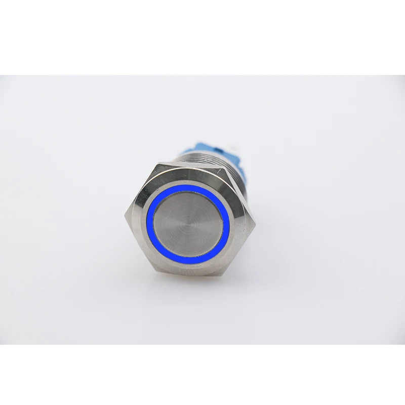 1 шт. 12 мм светодиодный 3 в 5 в 6 в 12 В 24 В 220 В металлический кнопочный переключатель с самосбросом мгновенная кнопка кольцевой кнопочный переключатель кольцо питания лампа - Color: YB12F-10E-BLUE