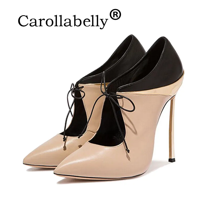 Carollabelly Color Mixing Pointed Toe Super High heel Ladies Office Shoes Women Wedding Shoes Dress Shoes Ankle Boots