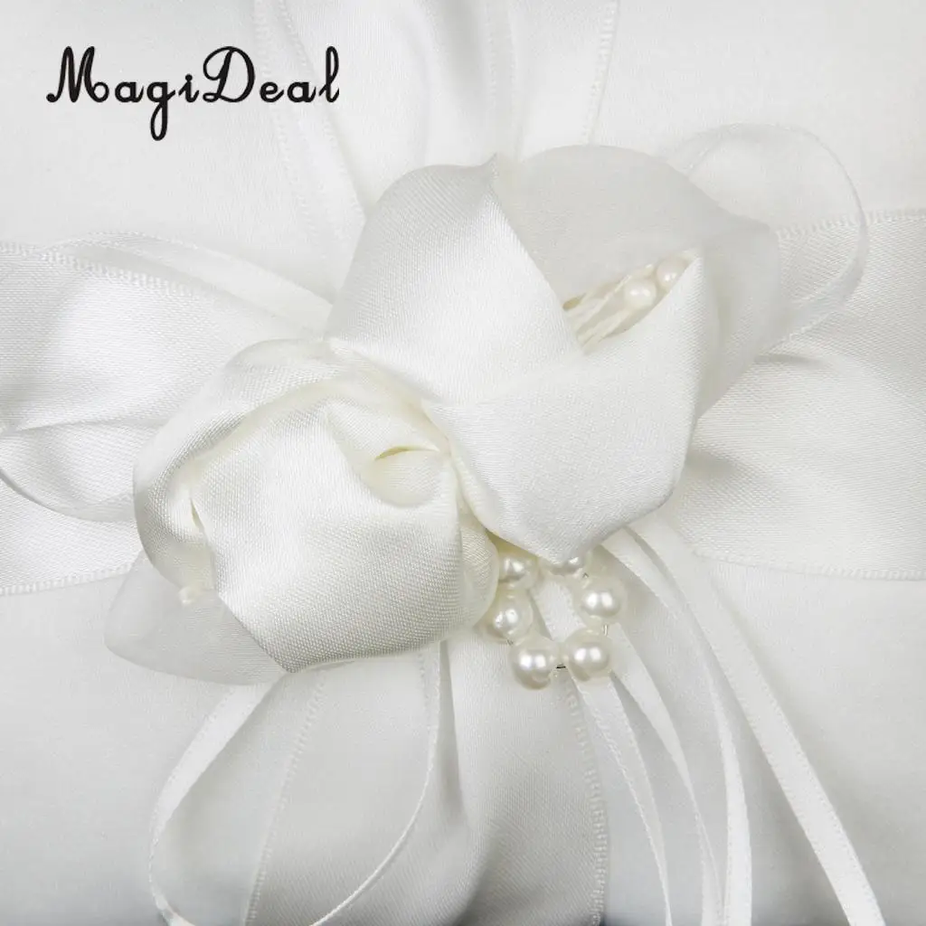 MagiDeal Hot Sale Wedding Ceremony Ivory Satin Crystal Ring Bearer Pillow+Flower Girl Basket Supplies for Engagement Party Favor