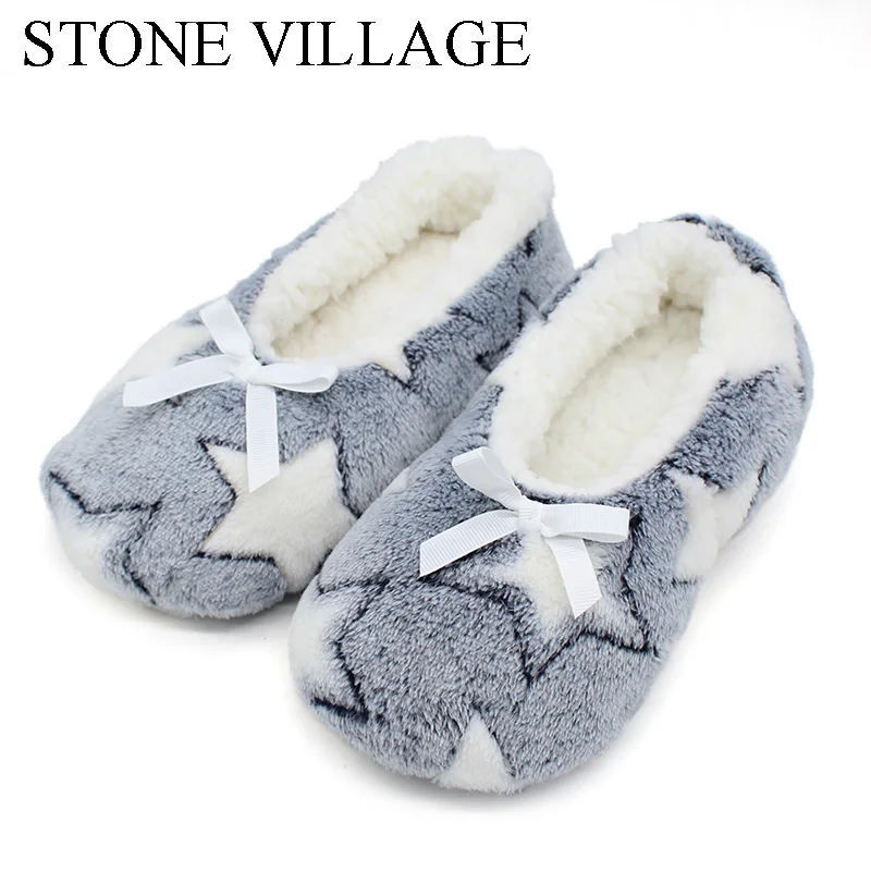 Pantuflas de peluche suaves aterciopeladas con forma de estrella para mujer,  zapatos de invierno con nudo de mariposa, sandalias para suelo de interior,  color rosa y azul marino - AliExpress Calzado