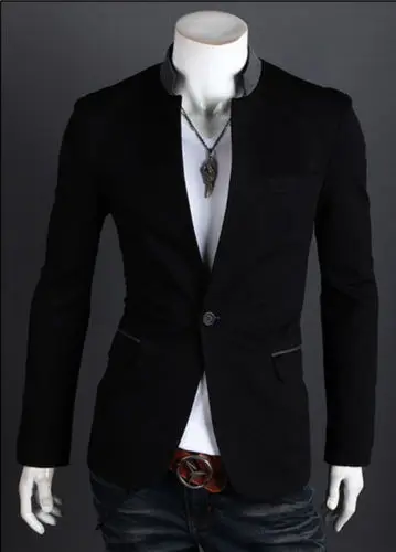 Brand Men's Fashion Suit Coat Jacket One Button Stand Collar Formal Blazer Slim Fit Jackets Outwear 3 Colors