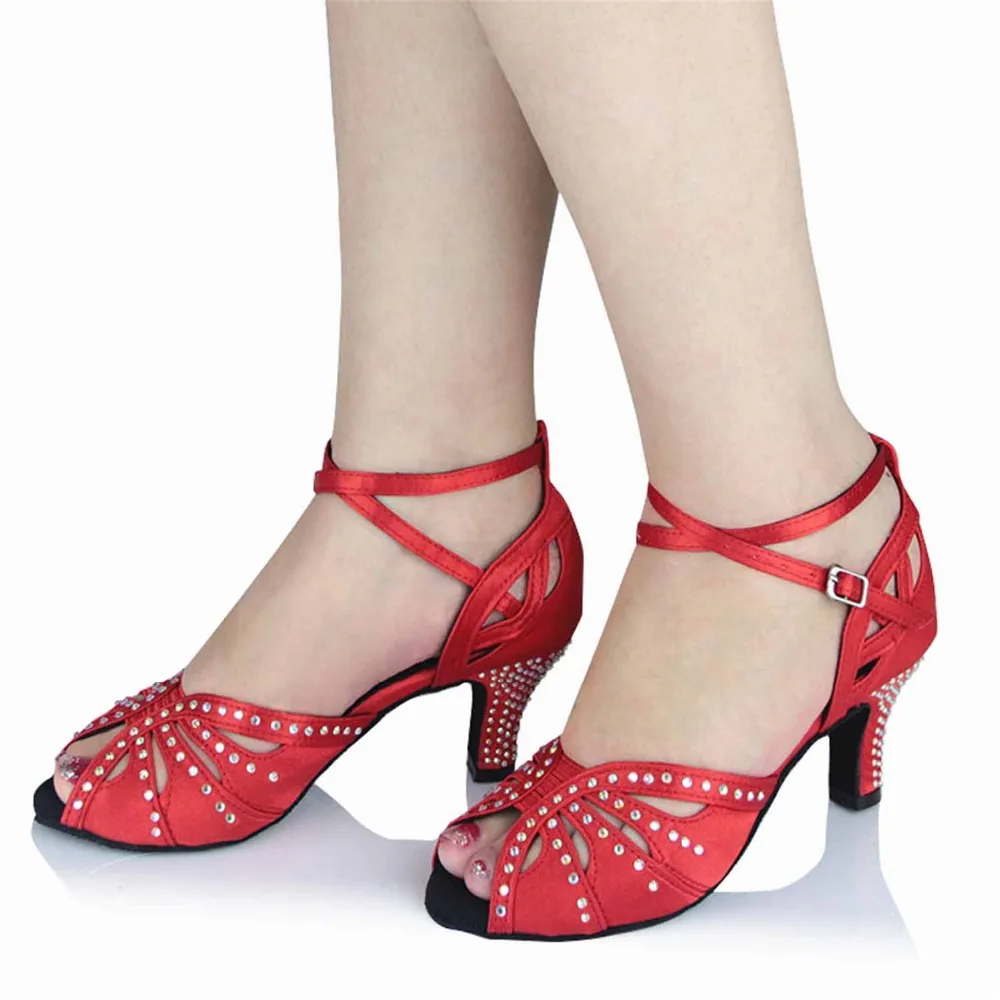 Latin Dance Shoes Women Tan Nude Red Silver Black Yellow Heels Diamond ...