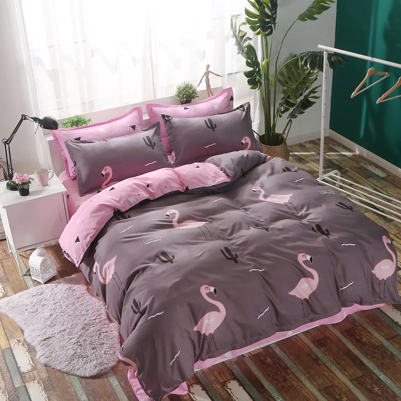 Розовые постельные принадлежности фламинго и кактус реактивной печатью королева постельные принадлежности набор King size для взрослых дома de couette простыни наборы