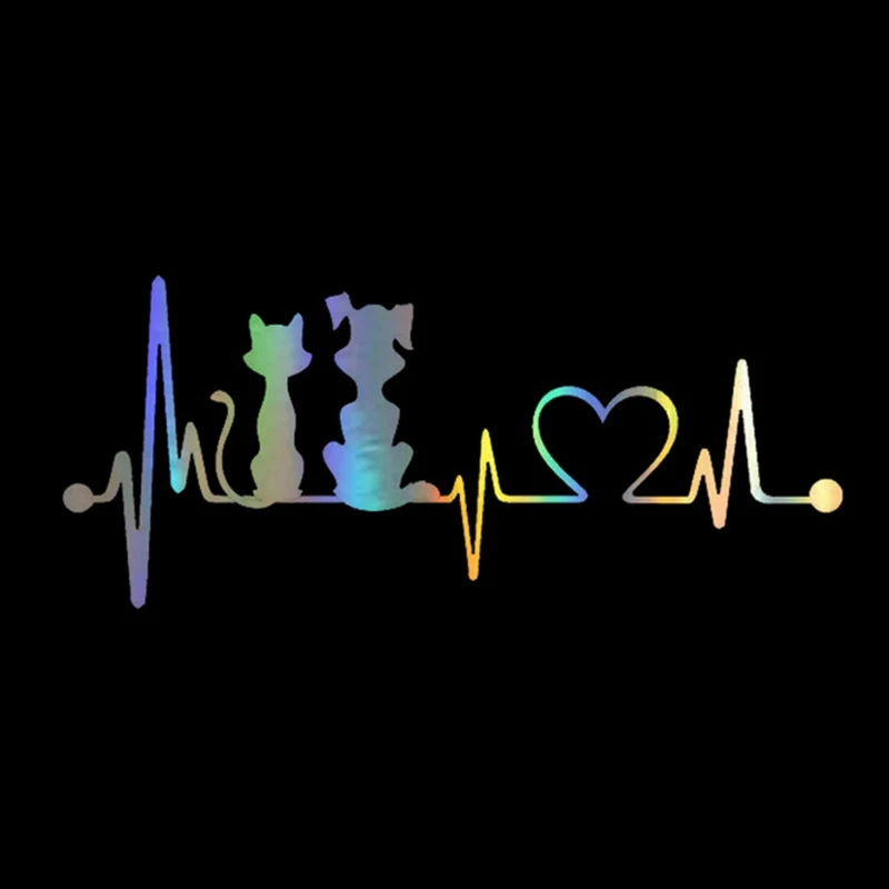 

Car Sticker 3D 19*8.2cm Dog & Cat Heartbeat Sticker On Car Funny Stickers and Decals Vinyl Car Styling For Ford Audi BMW