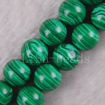 

Free Shipping New without tags Fashion Jewelry 14MM Green Malachite Round Loose Beads Strand15.5" RA427