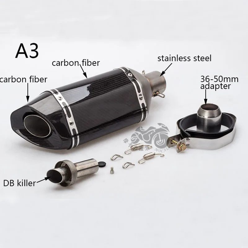 

51mm Motorcycle exhaust pipe muffler Akrapovic full carbon fiber large hexagonal exhaust with DB killerfor TMAX530 VMAX