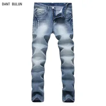 European American Style fashion brand cotton men jeans luxury Men’s casual denim trousers hole zipper Slim blue jeans for men