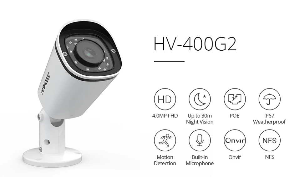 H.VIEW PoE IP Camera 4mp H.265 CCTV Camera PoE Cameras Outdoor Easy Access on iPhone Android Phone Onvif NAS IP Cameras (1)